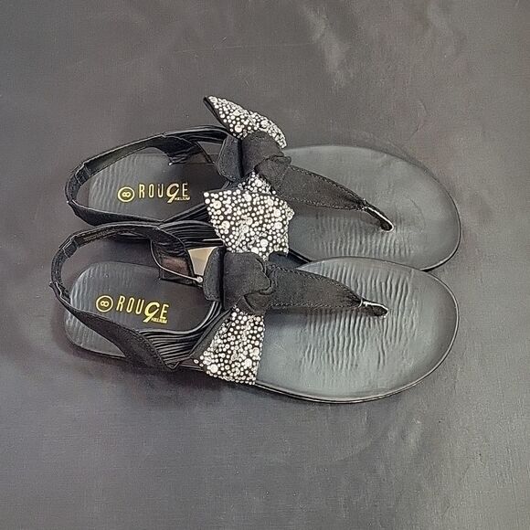 BRAND NEW ROUGE HELUIM RHINESTONES EMBELLISHMENTS BOW THONG WOMEN"S SANDAL - Picture 4 of 11